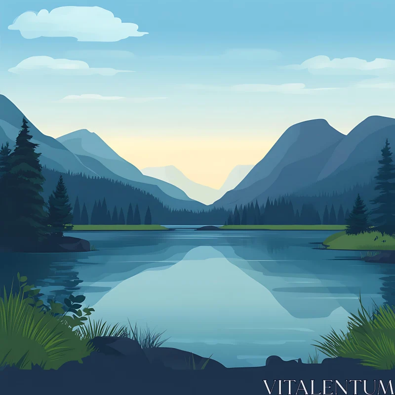 Serene Lakescape Framed by Mountains