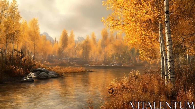 Tranquil Fall Landscape by the Lake