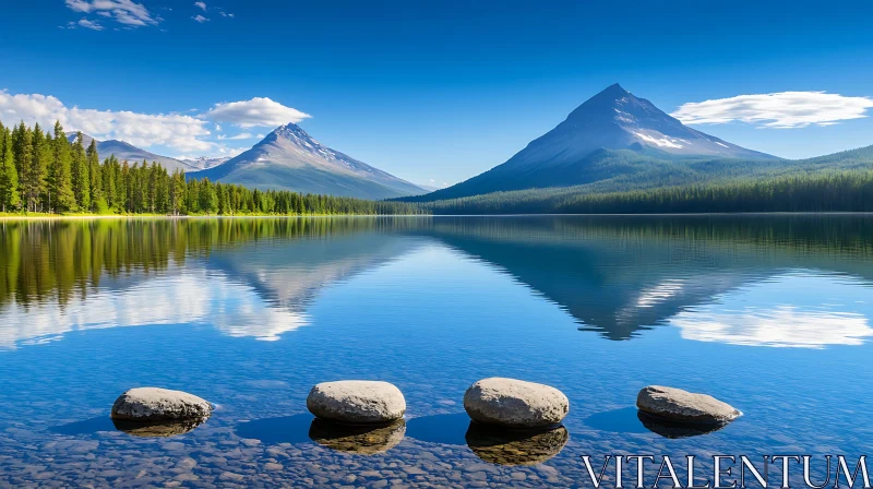 Serene Lake with Majestic Mountain Reflection AI Image