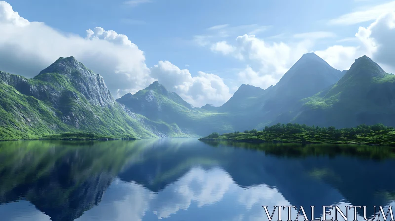 Serene Lake with Majestic Mountain Views AI Image