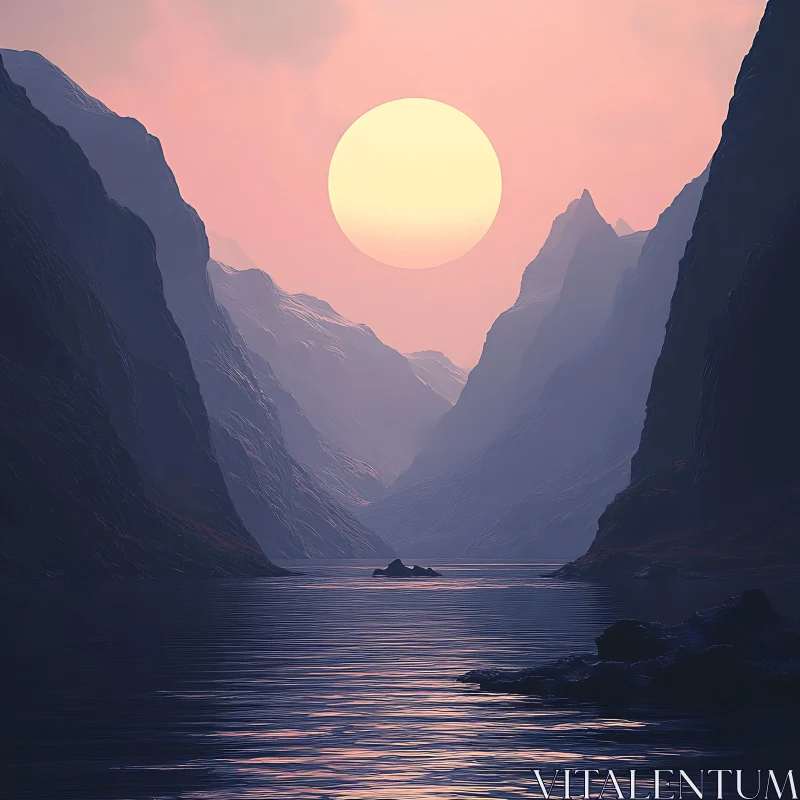 Tranquil Sunset Mountain Landscape AI Image