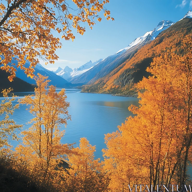 Serene Autumn Scenery with Lake and Mountains AI Image