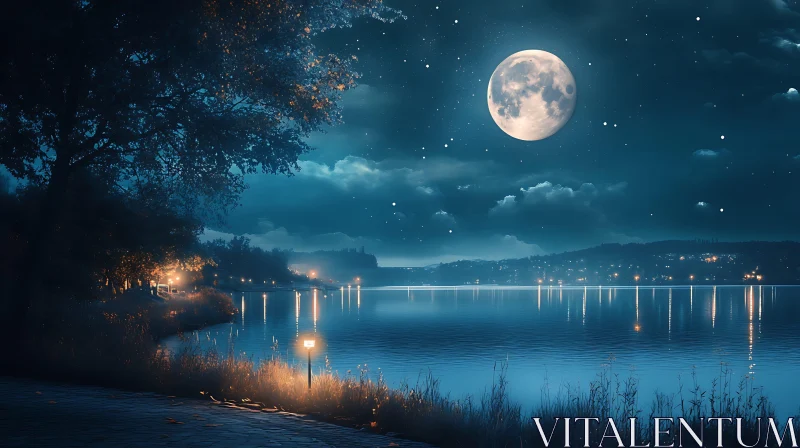 Enchanting Night by the Lake AI Image