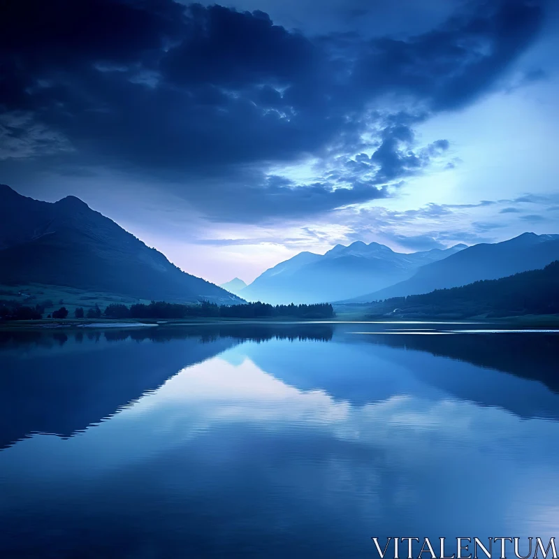 Peaceful Mountain Lake at Dusk AI Image