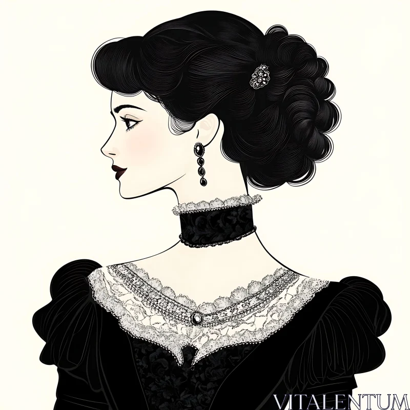 Vintage Victorian Woman in Profile AI Image