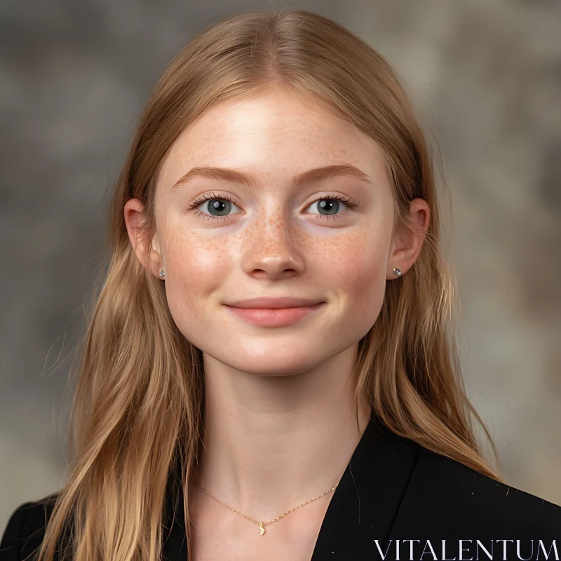 Smiling Young Woman with Subtle Jewelry AI Image