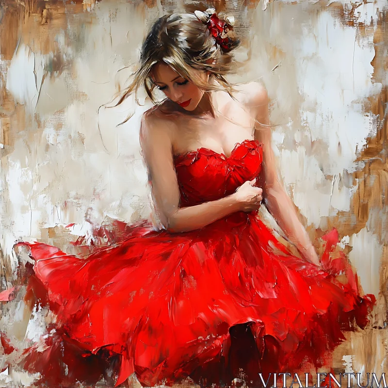 Graceful Woman in Red Portrait AI Image