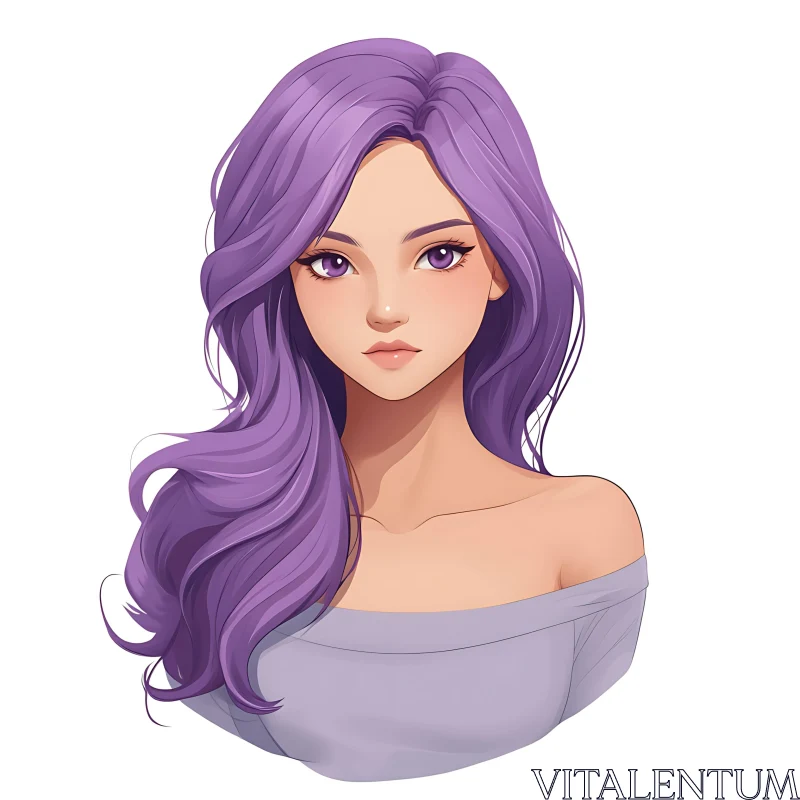 Serene Anime Portrait of Purple-Haired Woman AI Image