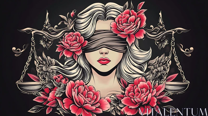 Floral Blindfolded Balance Art AI Image