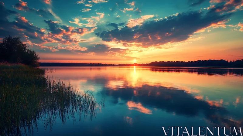 Peaceful Evening Scene by the Lake AI Image