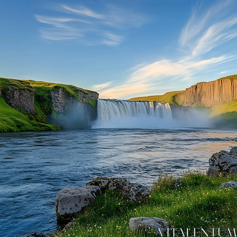 Powerful Waterfall in Nature AI Image