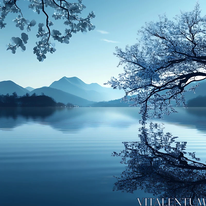 Tranquil Mountain Lake with Reflections AI Image