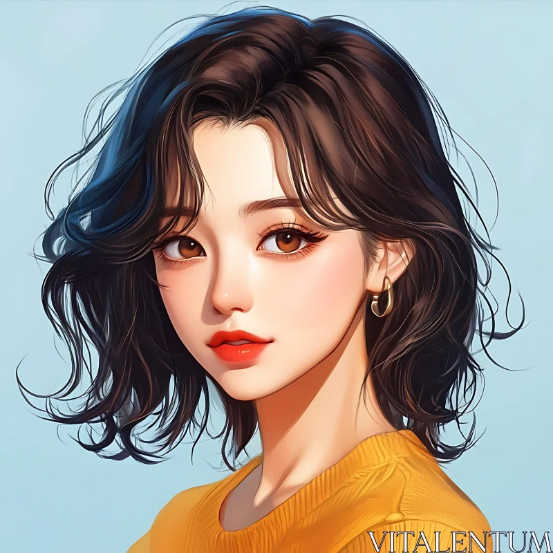 Illustrative Digital Portrait of a Young Woman AI Image