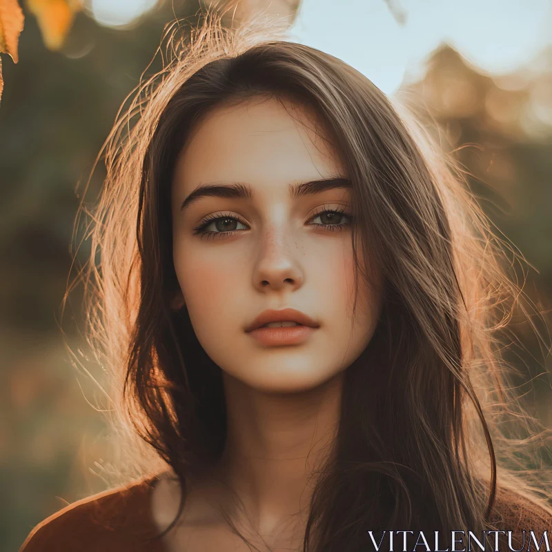 Calm and Contemplative: Outdoor Woman Portrait AI Image