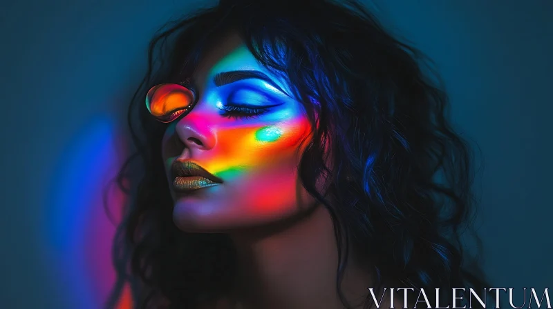 Rainbow Lit Surreal Portrait of a Woman AI Image