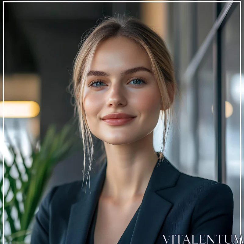 Confident Young Woman in Office AI Image