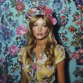 Flower Patterned Dress and Hat Portrait