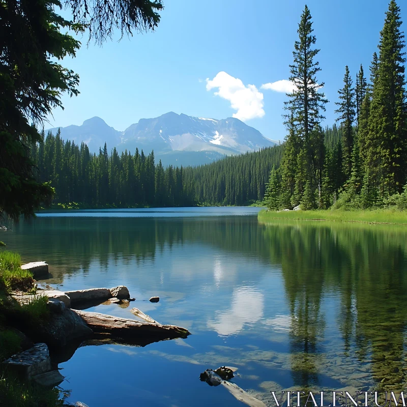 Peaceful Mountainous Lake Scenery AI Image