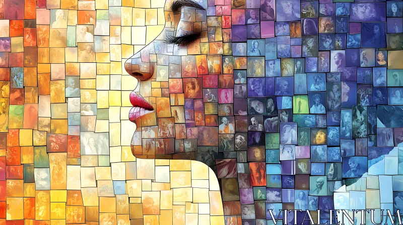 AI ART Woman Mosaic Art Side Profile