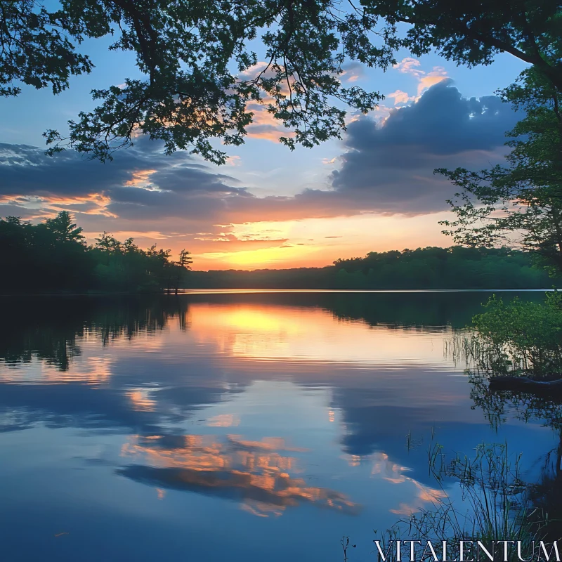 Sunset Reflections on a Calm Lake AI Image