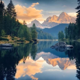 Tranquil Lake Scene with Majestic Mountains