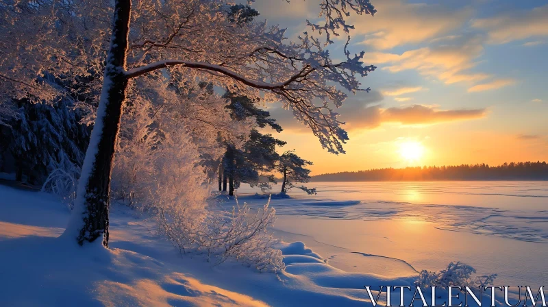 Snowy Landscape at Sunset AI Image