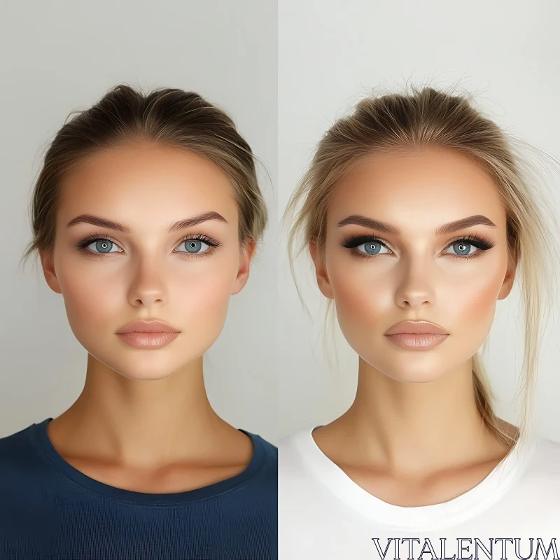 Woman's Beauty Transformation: Before and After Makeup AI Image