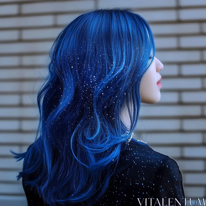 Fashionable Blue Glitter Hair AI Image