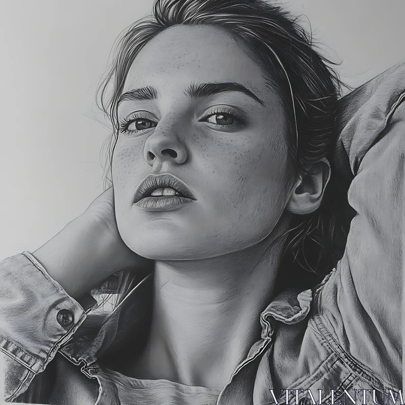 Detailed Pencil Art of a Woman AI Image