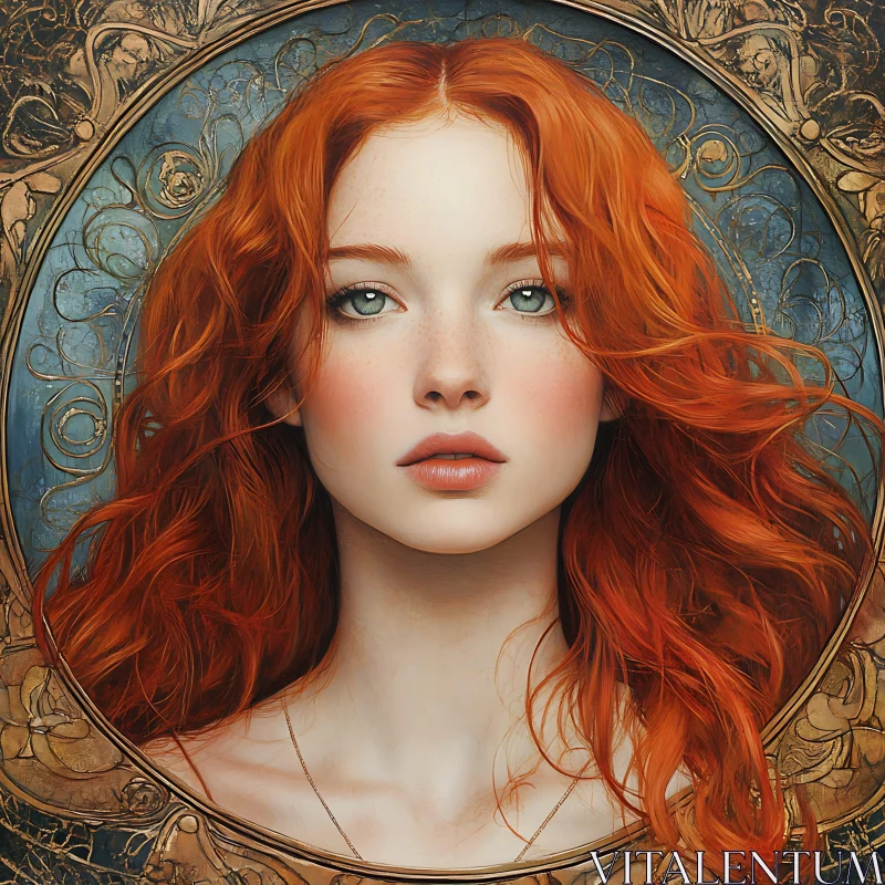 Artistic Redhead Woman Portrait AI Image