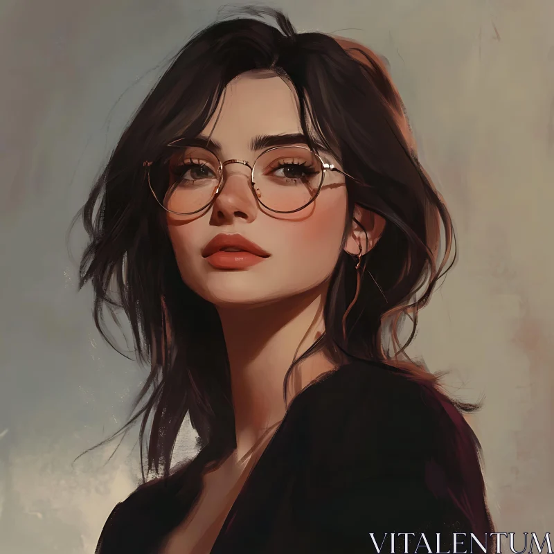 Sophisticated Woman Portrait with Glasses AI Image