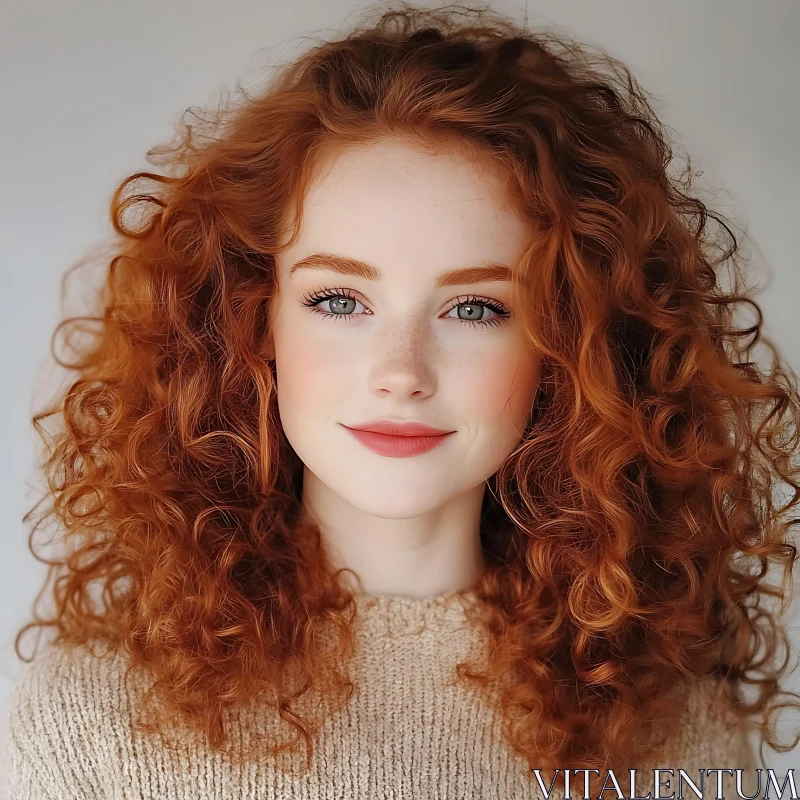 Beautiful Portrait of Redheaded Woman AI Image