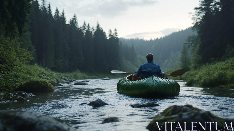 AI ART Peaceful Canoe Ride Amidst Lush Forest