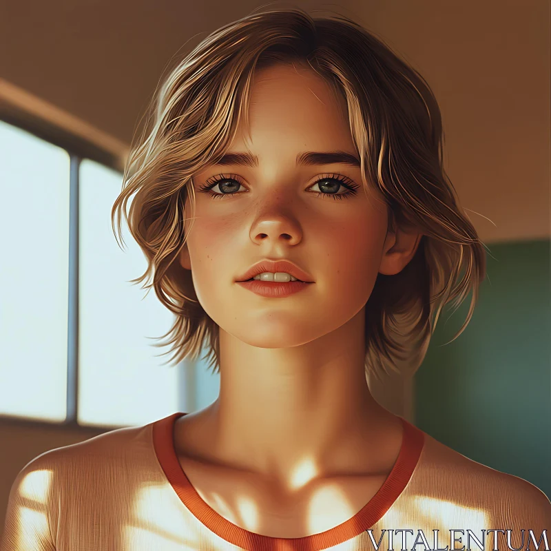 AI ART Elegantly Lit Indoor Portrait of a Woman with Short Hair