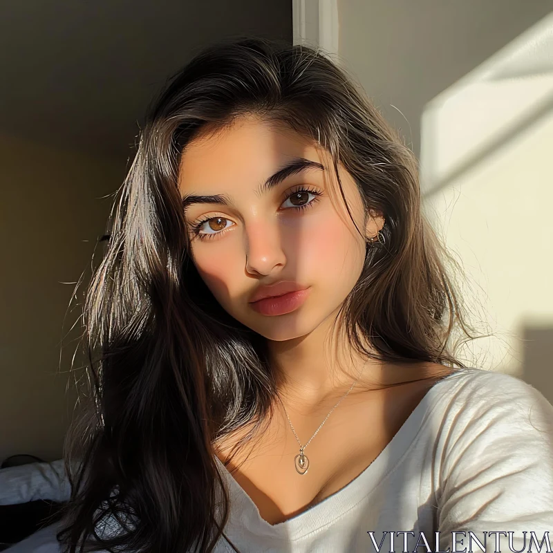 Sunlit Young Woman in Early Morning AI Image