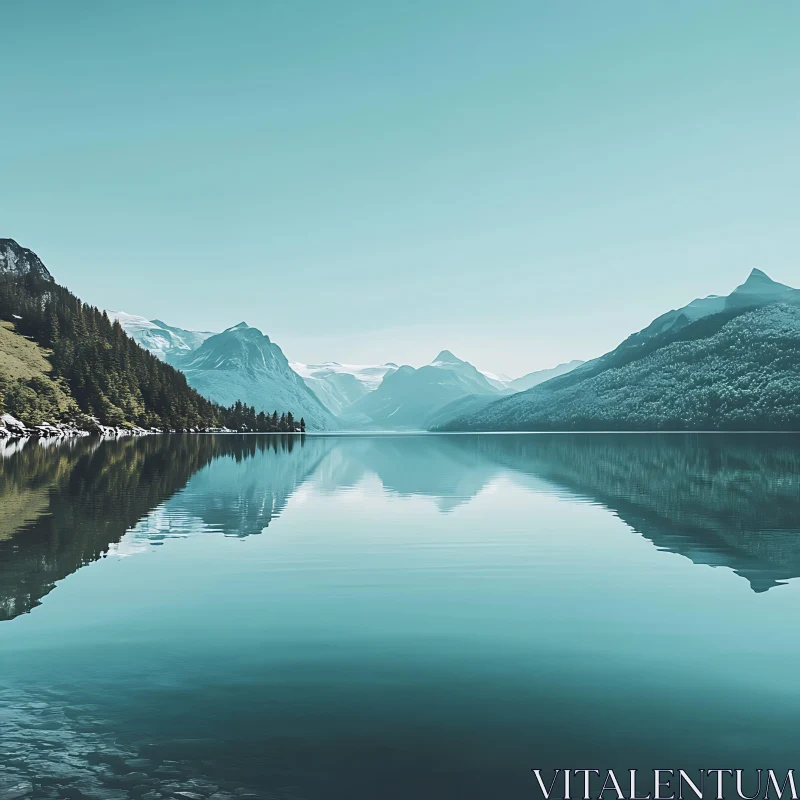 Peaceful Lake Amidst Majestic Mountains AI Image