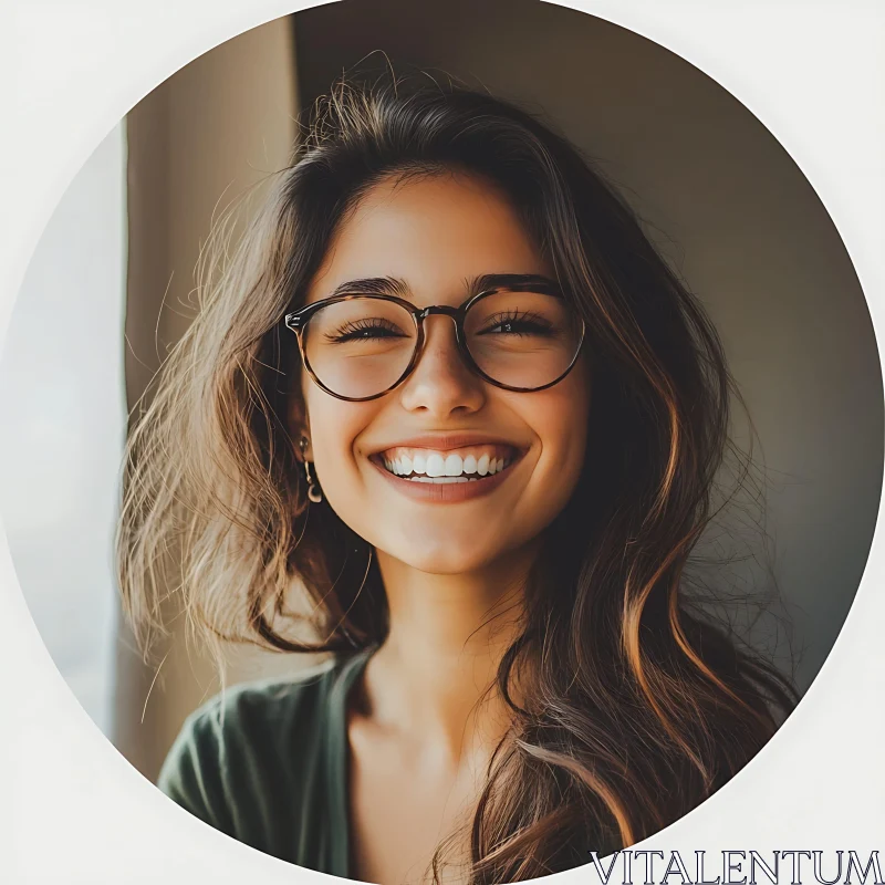 Happy Young Woman with Round Glasses AI Image