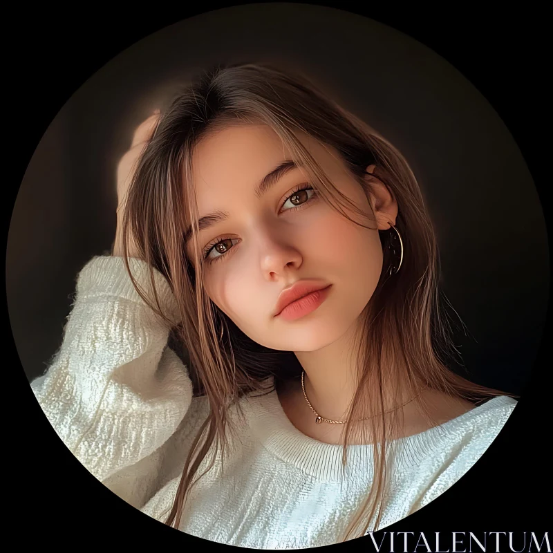 Serene Female Portrait in Casual Attire AI Image