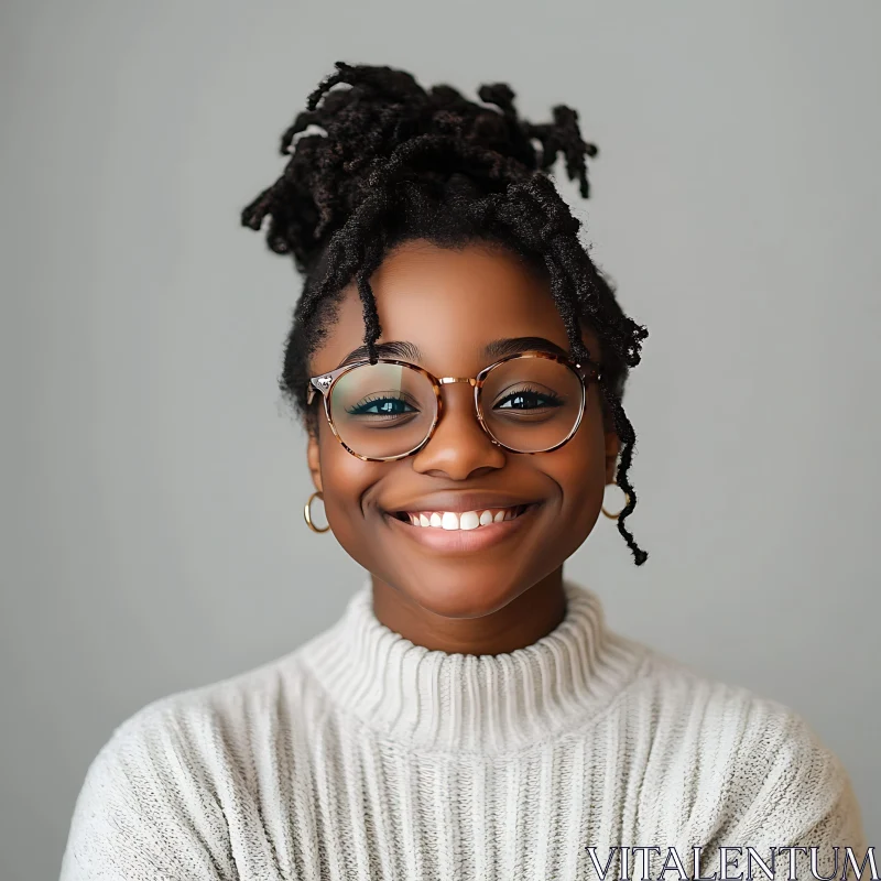 Radiant Portrait of a Woman in Glasses AI Image