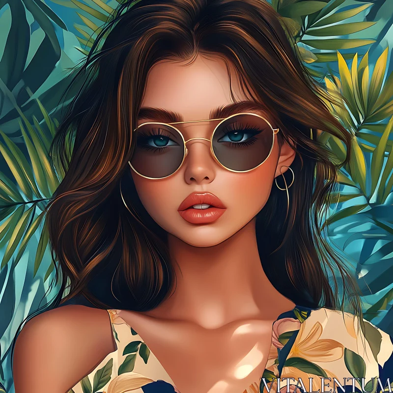 AI ART Fashionable Tropical Woman with Sunglasses