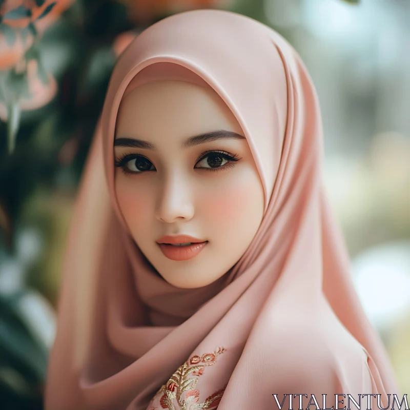 Graceful Woman in Pink Hijab AI Image