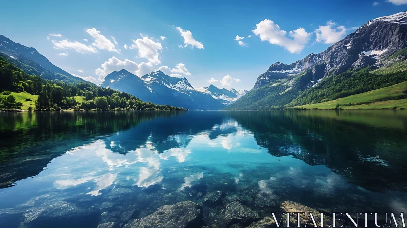 Tranquil Mountain Lake Scene AI Image