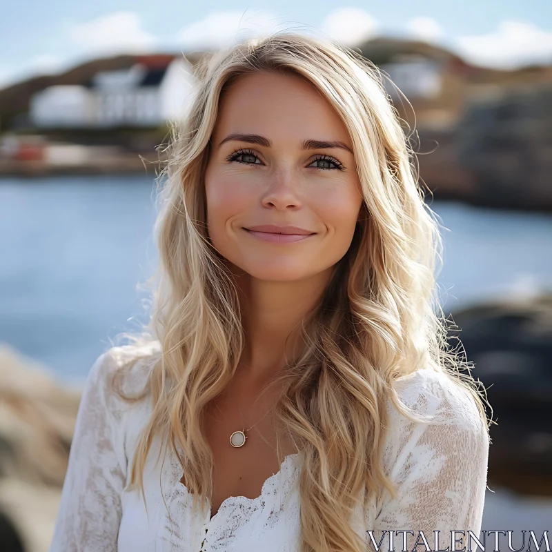 Blonde Woman Outdoor Portrait AI Image