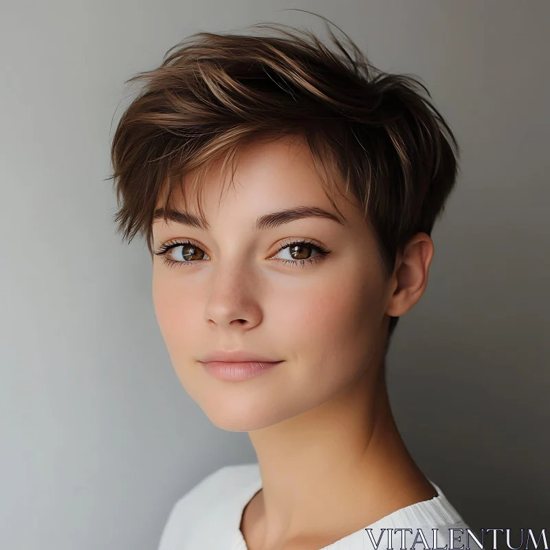 Serene Portrait of a Short-Haired Woman AI Image