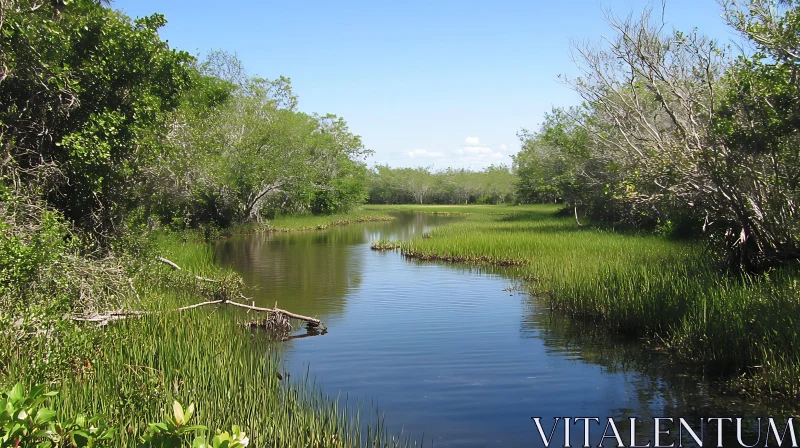 Peaceful River Amidst Greenery AI Image