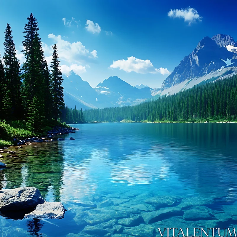 Serene Lake with Forest and Mountain Scenery AI Image