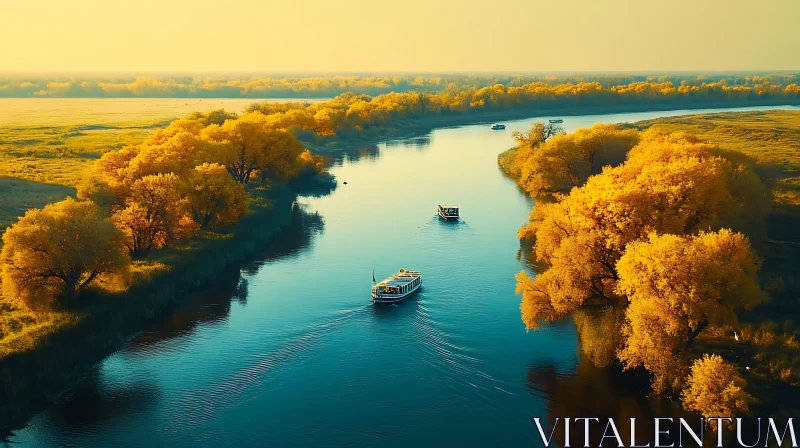 Tranquil Autumn River Landscape AI Image