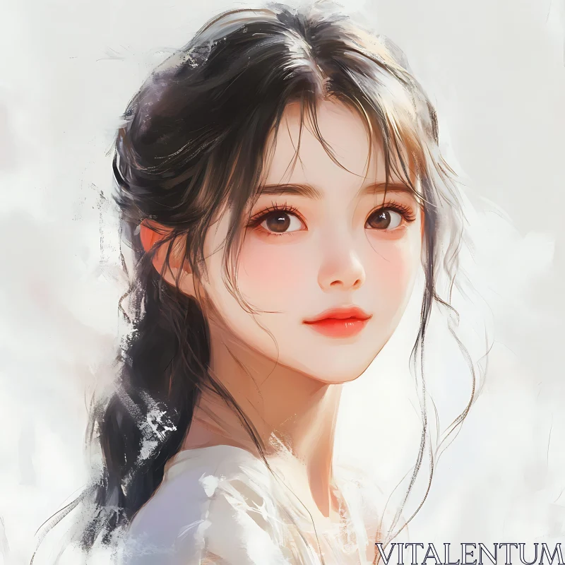 Serene Painting of a Young Woman AI Image