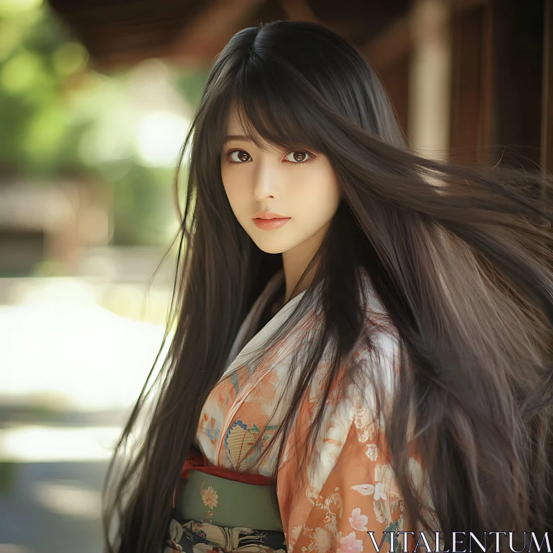 Graceful Japanese Woman in Kimono AI Image