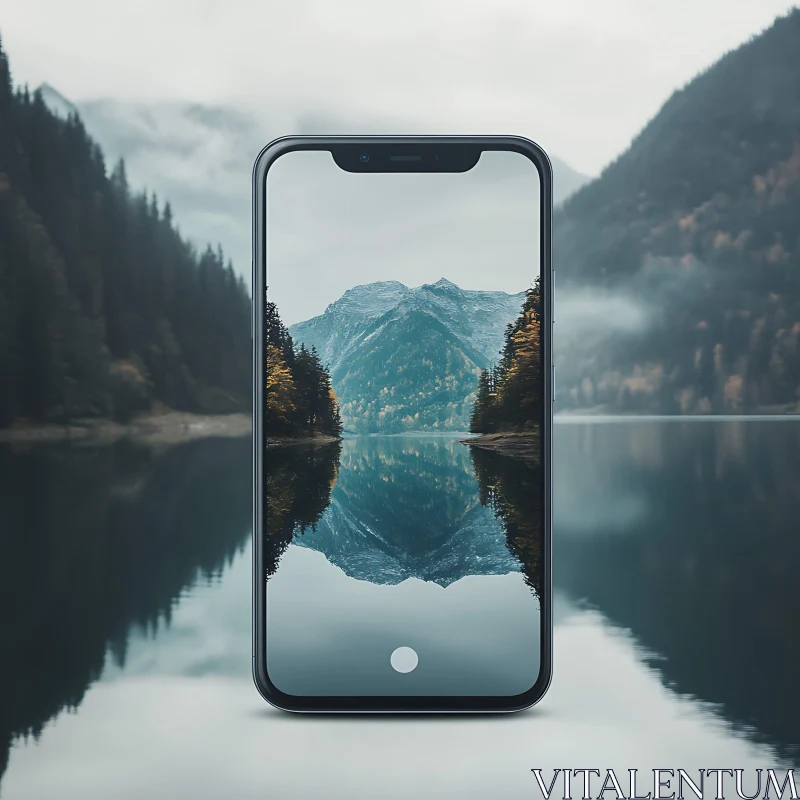 AI ART Mountain Reflection on Lake Captured by Smartphone